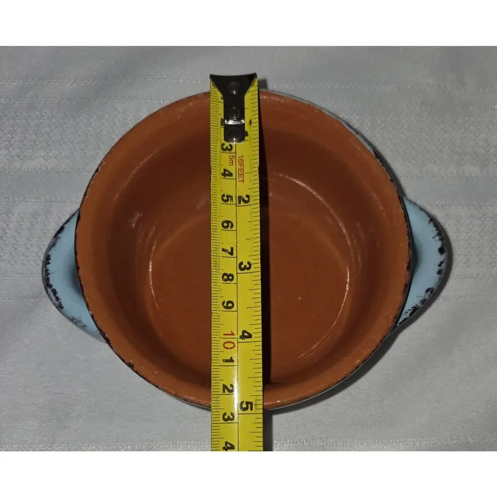 De Silva Terracotta Soup Bowl Blue Orange Handles Italy